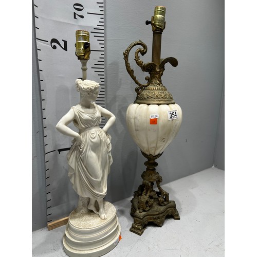 354 - Bisque lamp + Bronze / Marble urn lamp