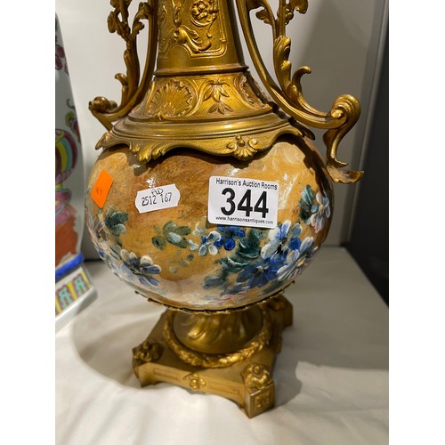 344 - Gilt metal porcelain vase