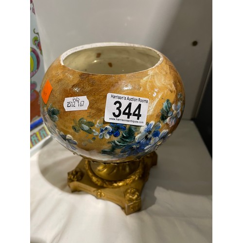 344 - Gilt metal porcelain vase