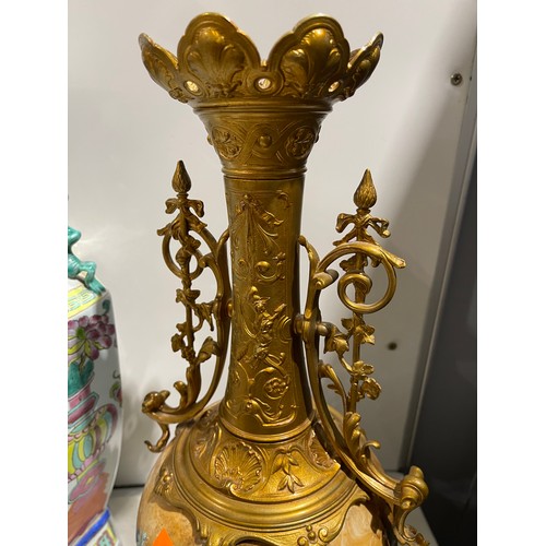 344 - Gilt metal porcelain vase