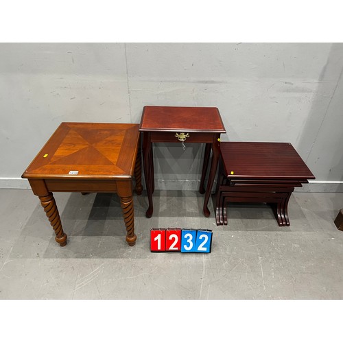 1232 - Barley twist style centre table + mahogany console & nest