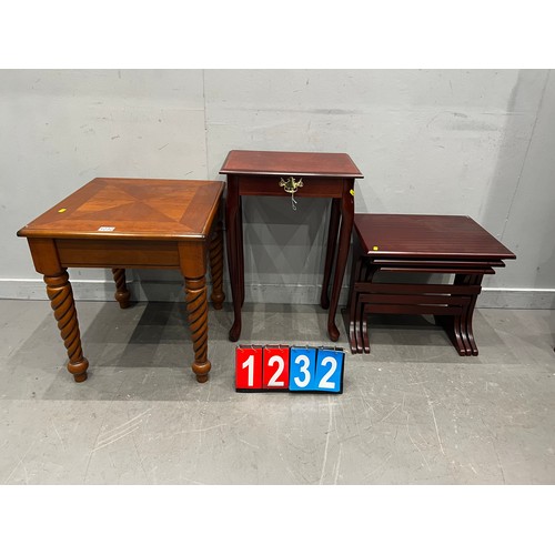 1232 - Barley twist style centre table + mahogany console & nest