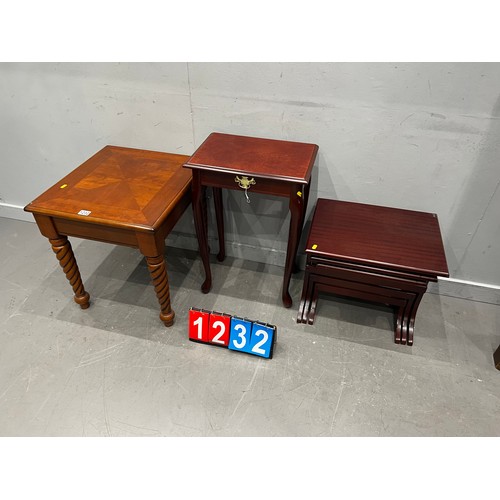 1232 - Barley twist style centre table + mahogany console & nest