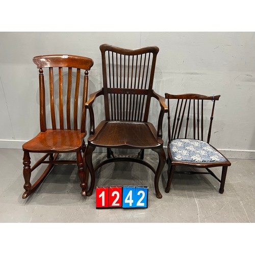 1242 - Victorian low boy chair + 2 vintage chairs inc rocking chair