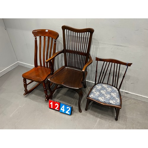 1242 - Victorian low boy chair + 2 vintage chairs inc rocking chair