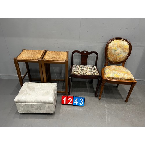 1243 - Dealers delight! pair of wicker stools, french chair low back chair & footstool