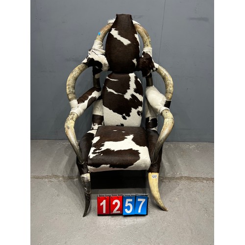 1257 - Rare horn & cow hide viking throne chair