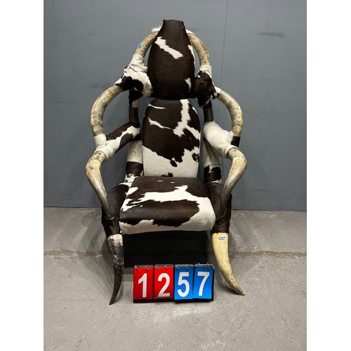 1257 - Rare horn & cow hide viking throne chair