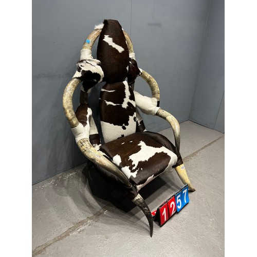 1257 - Rare horn & cow hide viking throne chair