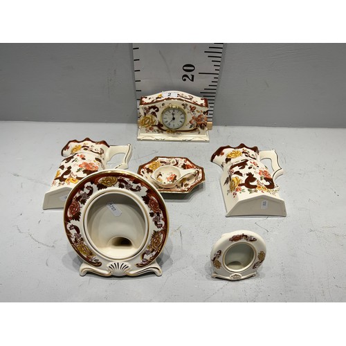 2 - Masons 'brown velvet' clock photo frames, wall pockets, dish & strainer