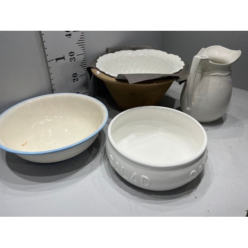 45 - Victorian jug & bowl + pancheon + 2 bowls