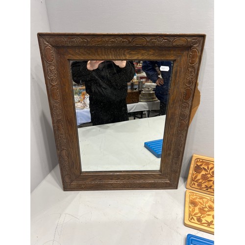 51 - Oak mirror + wood signs etc
