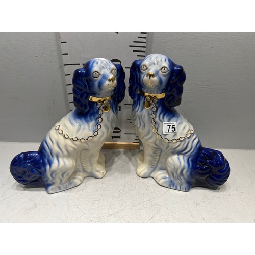 75 - Pair blue staffordshire dogs