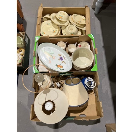 84 - 3 Boxes pottery, lamps inc Worcester, Adam's dinnerware etc