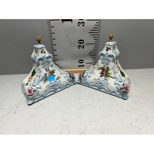 92 - Pair of victorian design porcelain floral wall shelves