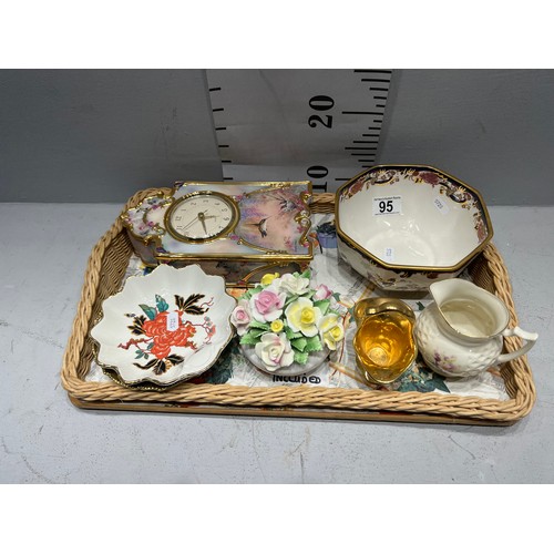 95 - Tray collectable china, masons old foley, Belleek, doulton etc (tray not included)