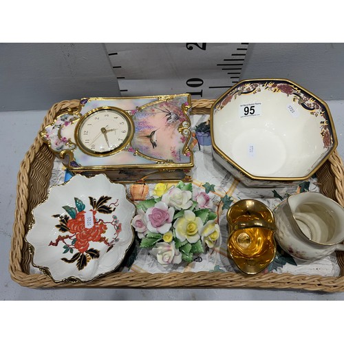 95 - Tray collectable china, masons old foley, Belleek, doulton etc (tray not included)