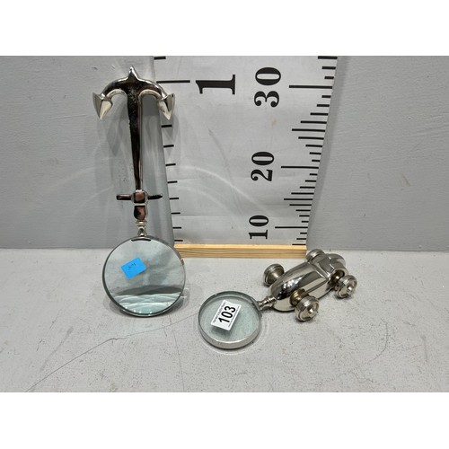 103 - Motor car + anchor magnifying glasses