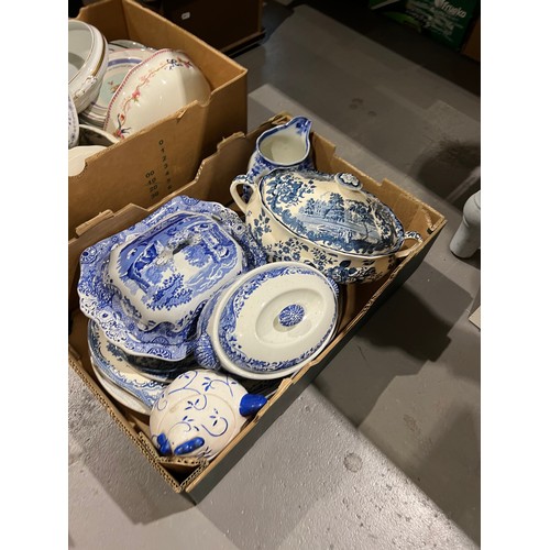 105 - 2 Boxes blue/white pottery