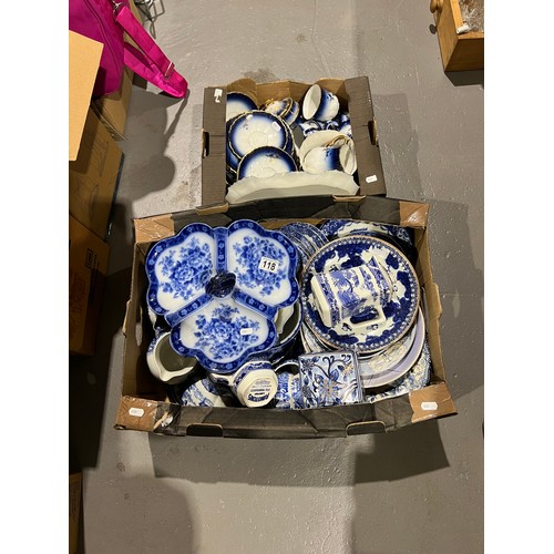 118 - 2 Boxes blue/white pottery