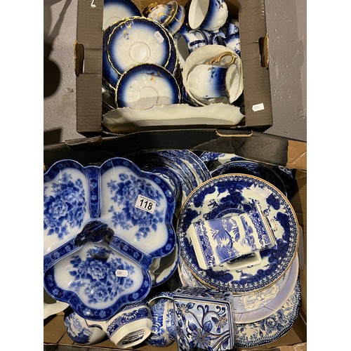 118 - 2 Boxes blue/white pottery