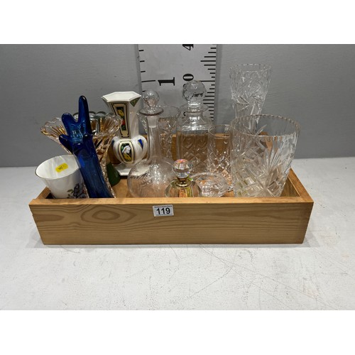 119 - Box cut glass vases, decanters etc