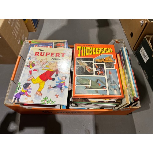 180 - Box vintage annuals some rarities, captain scarlet, Thunderbirds Rupert etc