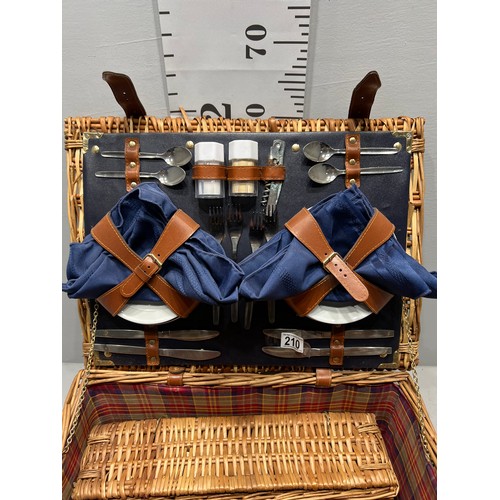 210 - Wicker picnic basket & contents