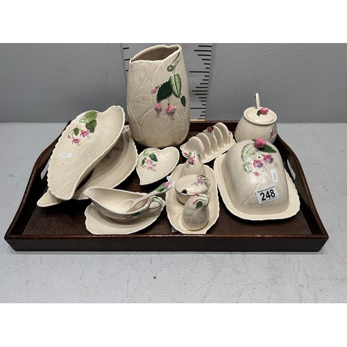 248 - Quantity vintage crown Devon matching pottery, cruet set, cheese dish, toast rack etc