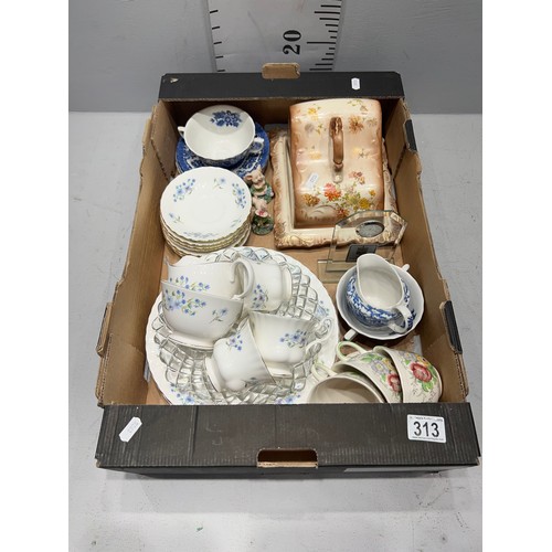 313 - Box pottery inc Victorian cheese dish etc