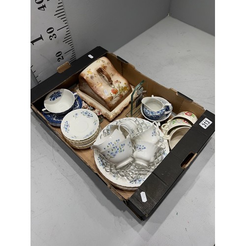 313 - Box pottery inc Victorian cheese dish etc