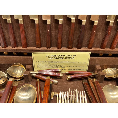 319 - Bronze cutlery set in case + additional matching cutlery in boxes etc