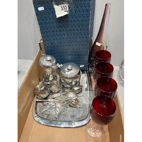 333 - Box glassware + metal tea set