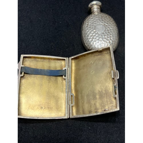 652 - Silver cigarette case + silver flask 118g