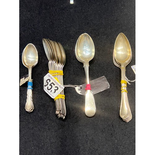 653 - Quantity silver spoons, Sheffield 1933, 1919, Glasgow 1904 etc 410g