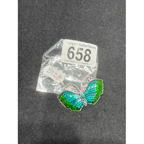 658 - Silver enamel butterfly brooch