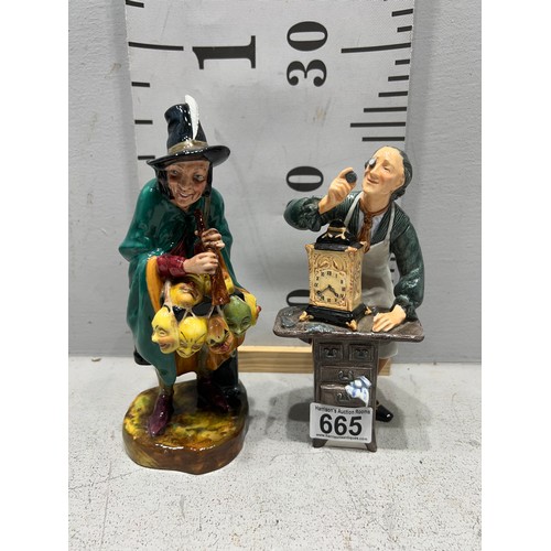 665 - 2 Royal doulton figures the clock maker HN2279 + the mask seller HN2103