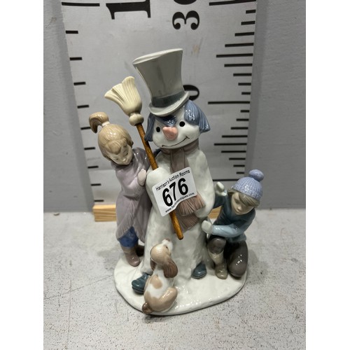 676 - Lladro 5713 group figure girl, boy, dog & snowman