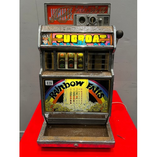 839 - Jubilee Riviera rainbow falls 1p play 1 armed arcade bandit /arcade machine (lights up -not working)