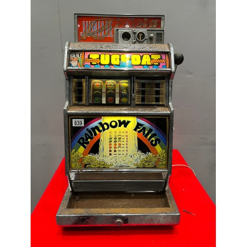 839 - Jubilee Riviera rainbow falls 1p play 1 armed arcade bandit /arcade machine (lights up -not working)