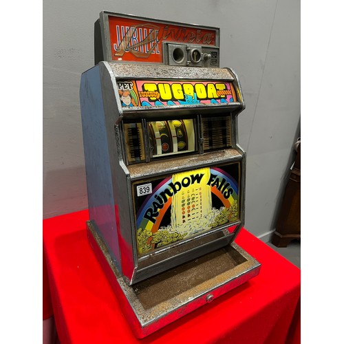 839 - Jubilee Riviera rainbow falls 1p play 1 armed arcade bandit /arcade machine (lights up -not working)