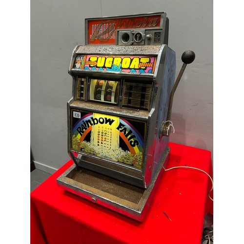 839 - Jubilee Riviera rainbow falls 1p play 1 armed arcade bandit /arcade machine (lights up -not working)