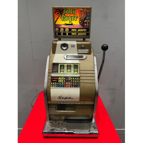 846 - Sega bonus star jolly roger 5p play 1 armed arcade bandit /arcade machine (lights up & works)