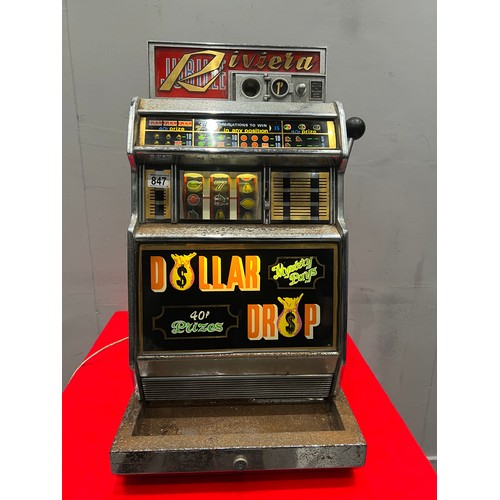 847 - Jubilee riviera dollar drop 1p play fruit machine 1 armed arcade bandit /arcade machine (lights up &... 