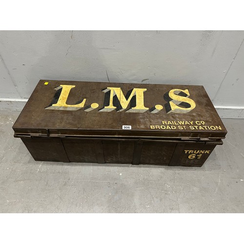 906 - Vintage L.M.S metal railway trunk