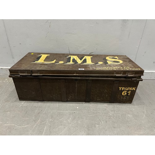 906 - Vintage L.M.S metal railway trunk