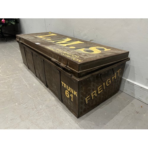 906 - Vintage L.M.S metal railway trunk