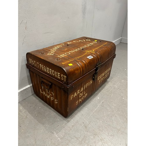 909 - Vintage bishop & cain iron mongers metal trunk