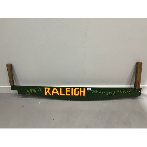 927 - Ride a 'Raleigh' vintage advertising saw sign