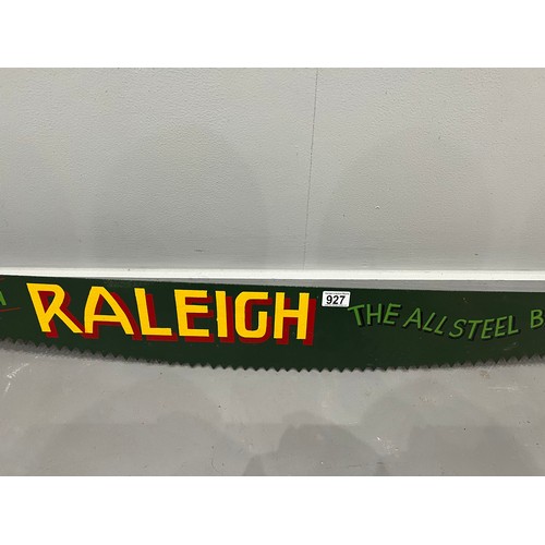 927 - Ride a 'Raleigh' vintage advertising saw sign